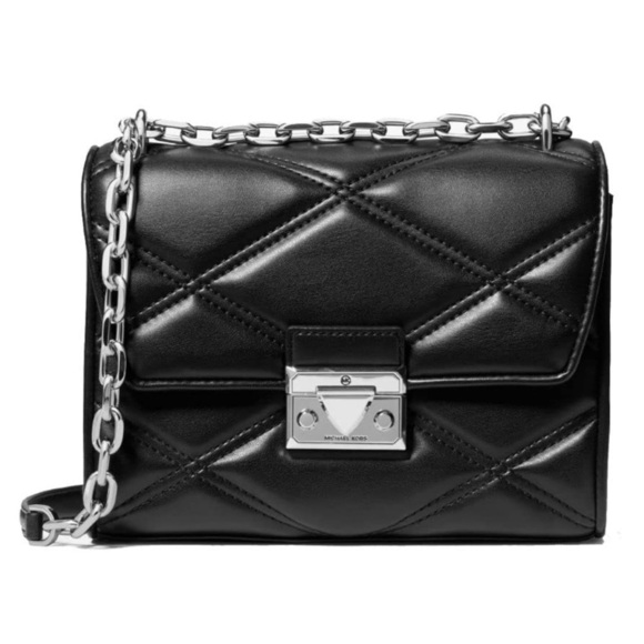 MICHAEL Michael Kors Handbags - MICHAEL KORS Black Silver Serena Quilted F. Leather Crossbody Bag AUTHENTIC NWT